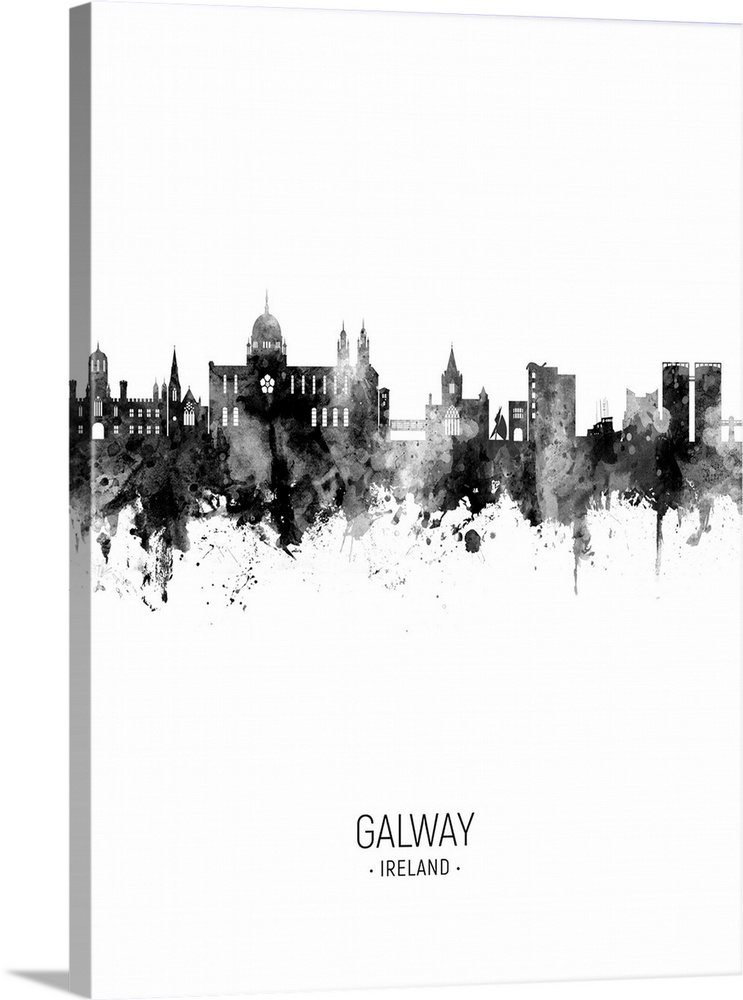 Watercolor art print of the skyline of Galway, Ireland