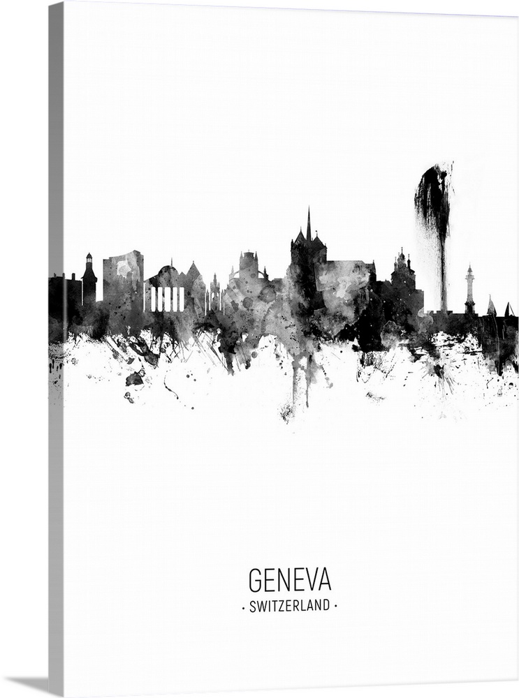 Watercolor art print of the skyline of Geneva, Switzerland