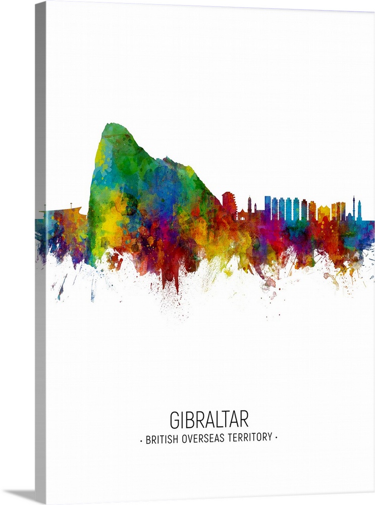 Watercolor art print of the skyline of Gibraltar