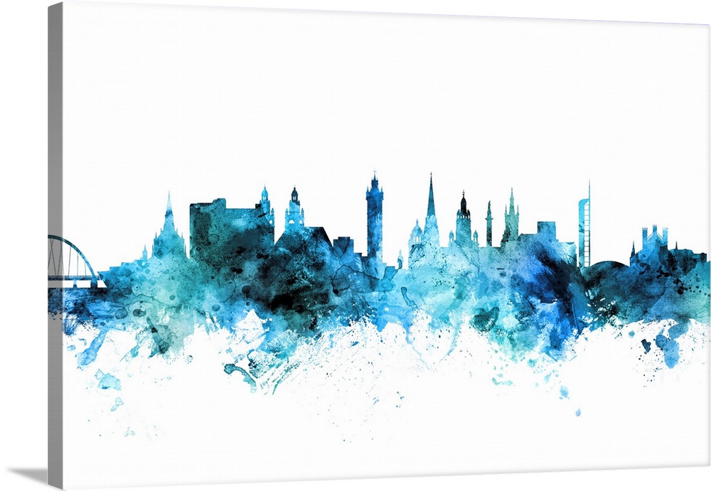 Watercolor art print of the skyline of Glasgow, Scotland, United Kingdom