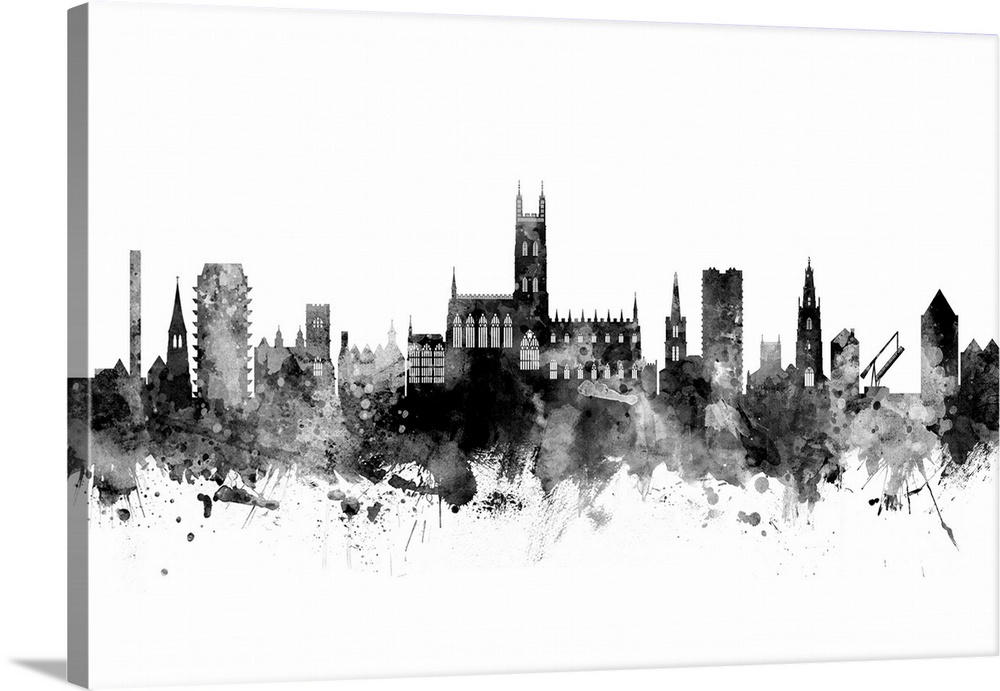 Watercolor art print of the skyline of Gloucester, England, United Kingdom.