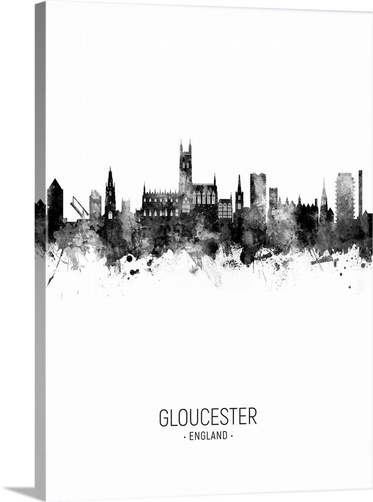 Watercolor art print of the skyline of Gloucester, England, United Kingdom