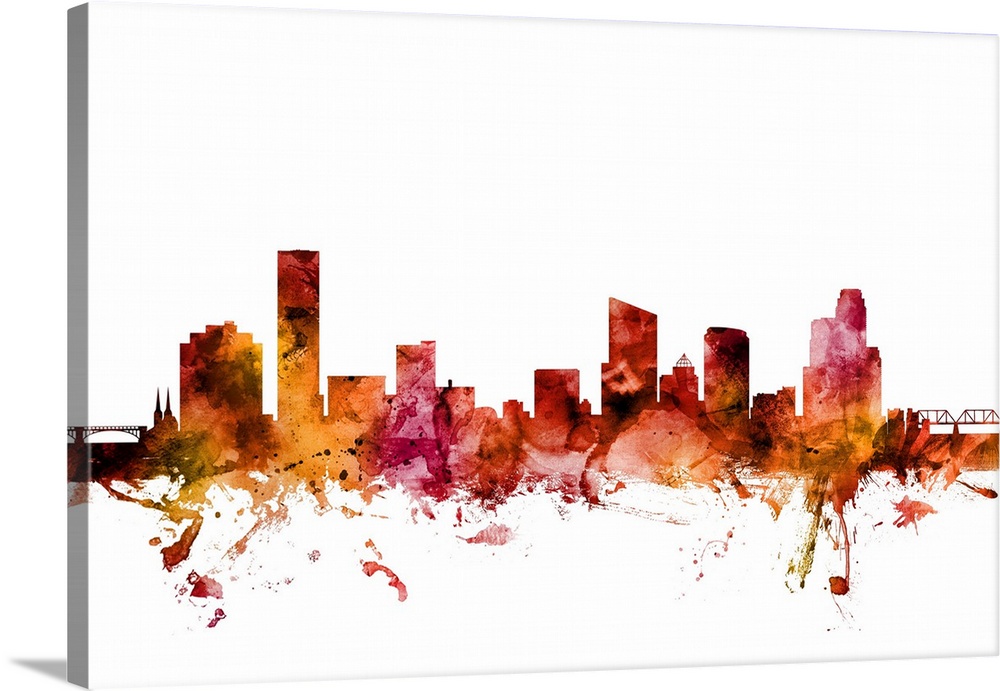 Watercolor art print of the skyline of Grand Rapids, Michigan, United States.