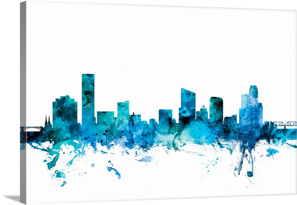 Watercolor art print of the skyline of Grand Rapids, Michigan, United States.