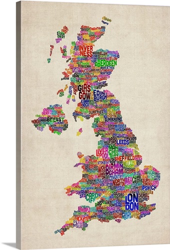 Great Britain UK City Text Map, Colorful | Great Big Canvas