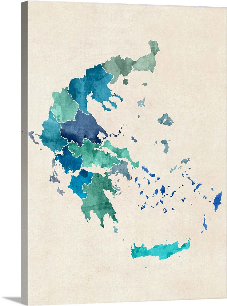 A watercolor map of Greece