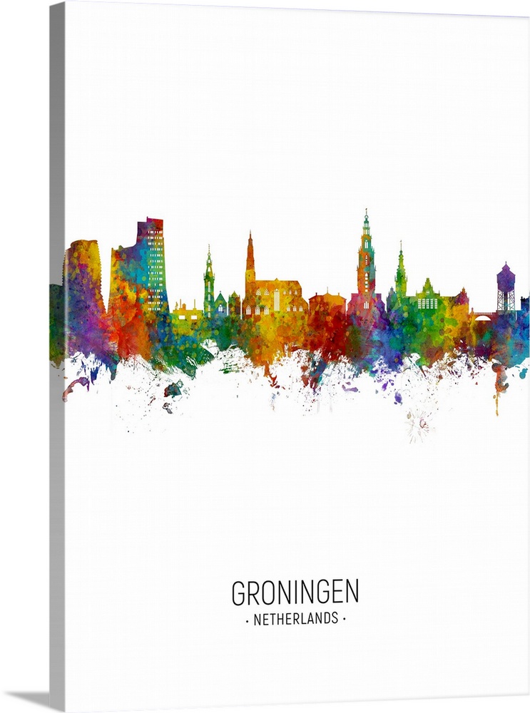 Watercolor art print of the skyline of Groningen, The Netherlands
