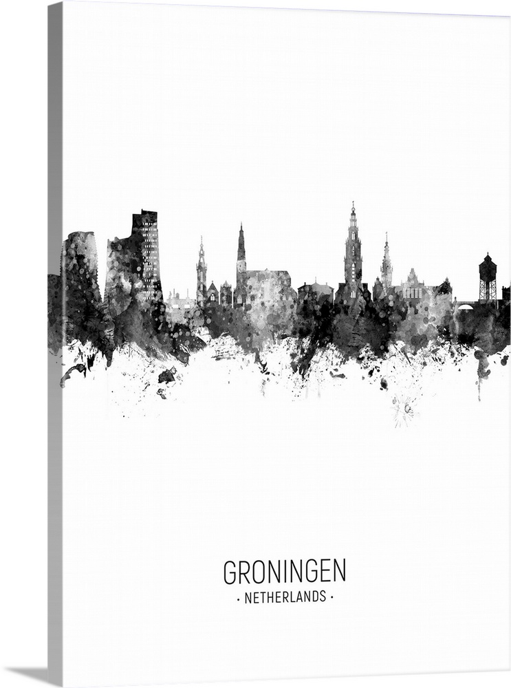 Watercolor art print of the skyline of Groningen, The Netherlands