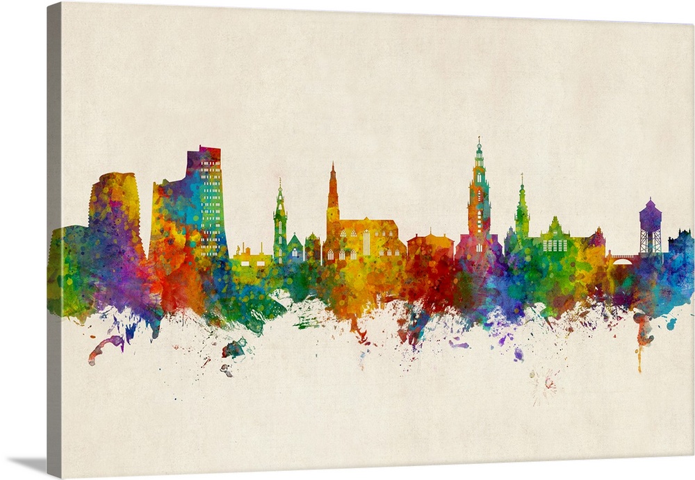 Watercolor art print of the skyline of Groningen, The Netherlands