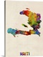 image thumbnail of Colorful watercolor art map of Haiti against a distressed background.