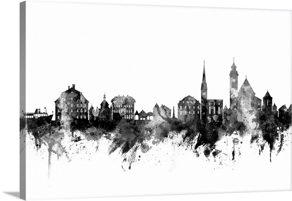 Watercolor art print of the skyline of Hallstatt, Austria.