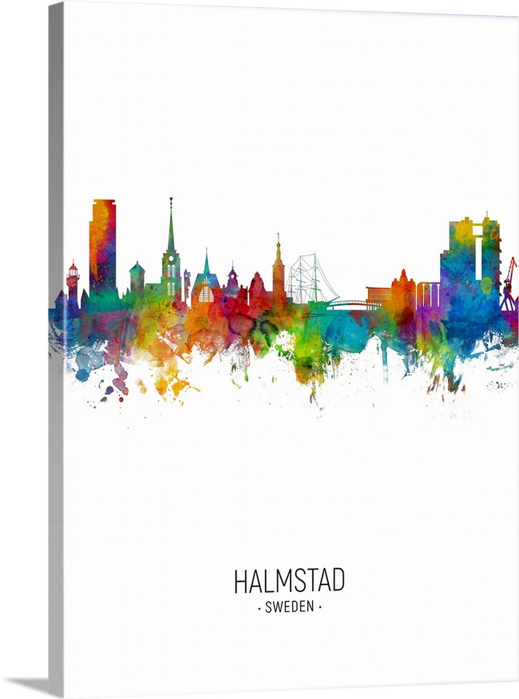 Watercolor art print of the skyline of Halmstad, Sweden (Sverige)