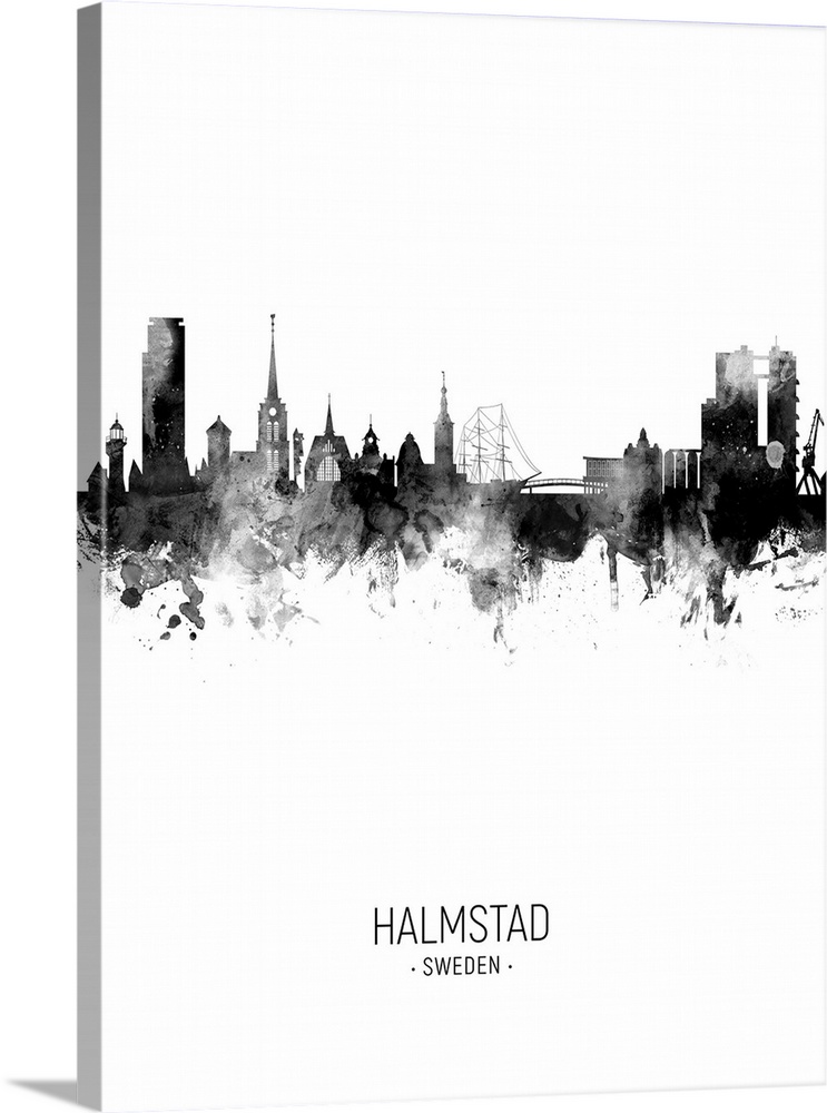 Watercolor art print of the skyline of Halmstad, Sweden (Sverige)