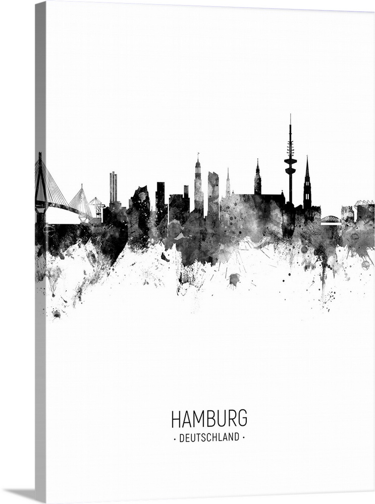Watercolor art print of the skyline of Hamburg, Germany