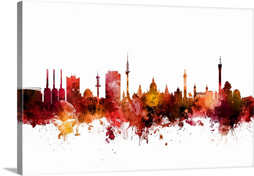 Watercolor art print of the skyline of Hannover, Germany.