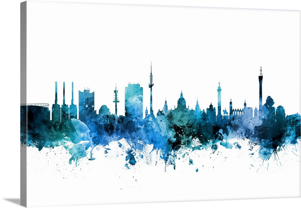 Watercolor art print of the skyline of Hannover, Germany.