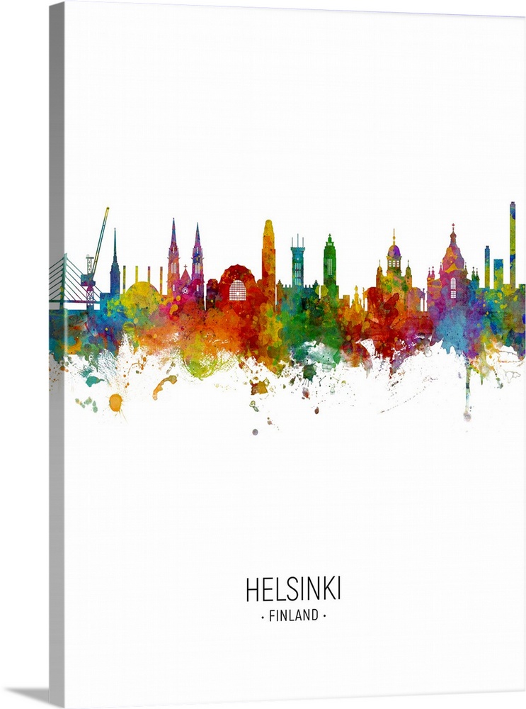 Watercolor art print of the skyline of Helsinki, Finland