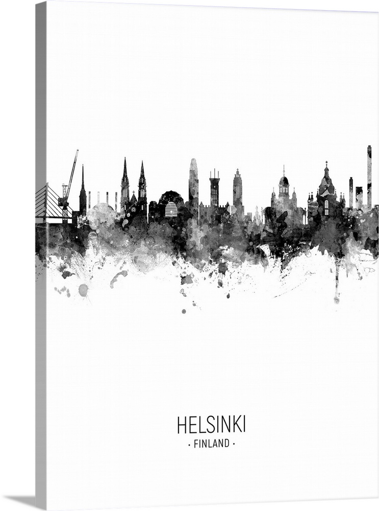Watercolor art print of the skyline of Helsinki, Finland