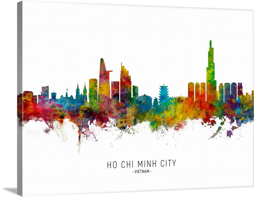 Watercolor art print of the skyline of Ho Chi Minh City, Vietnam.