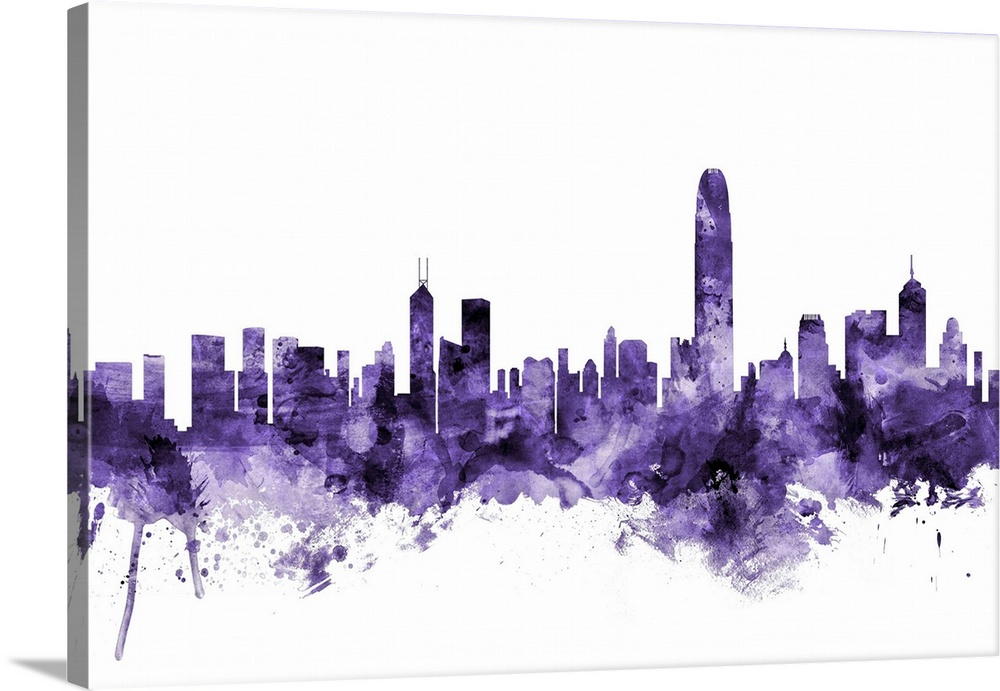 Watercolor art print of the skyline of Hong Kong, China