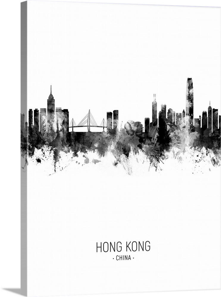 Watercolor art print of the skyline of Hong Kong, China