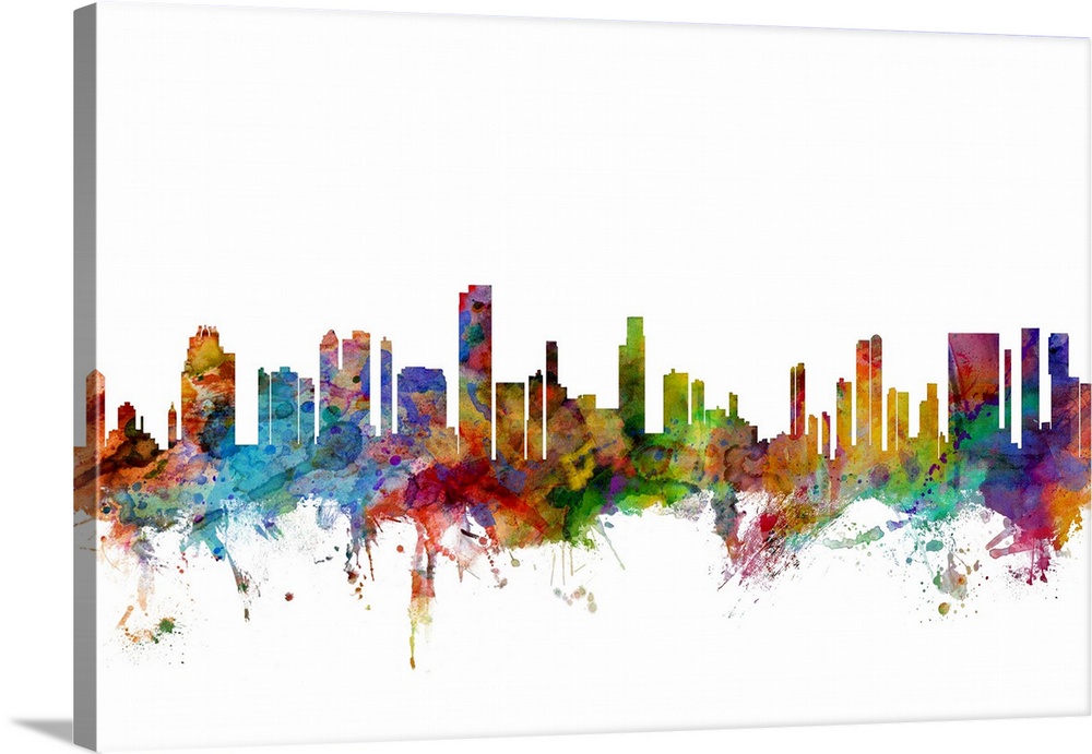 Watercolor artwork of the Honolulu skyline against a white background.