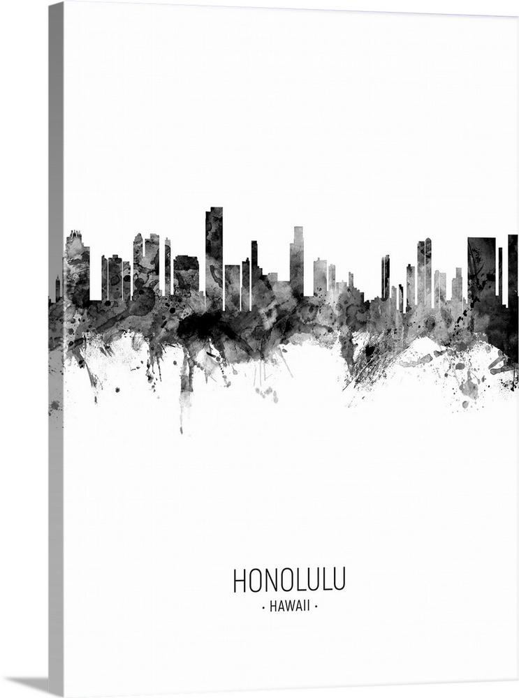 Watercolor art print of the skyline of Honolulu, Hawaii, United States