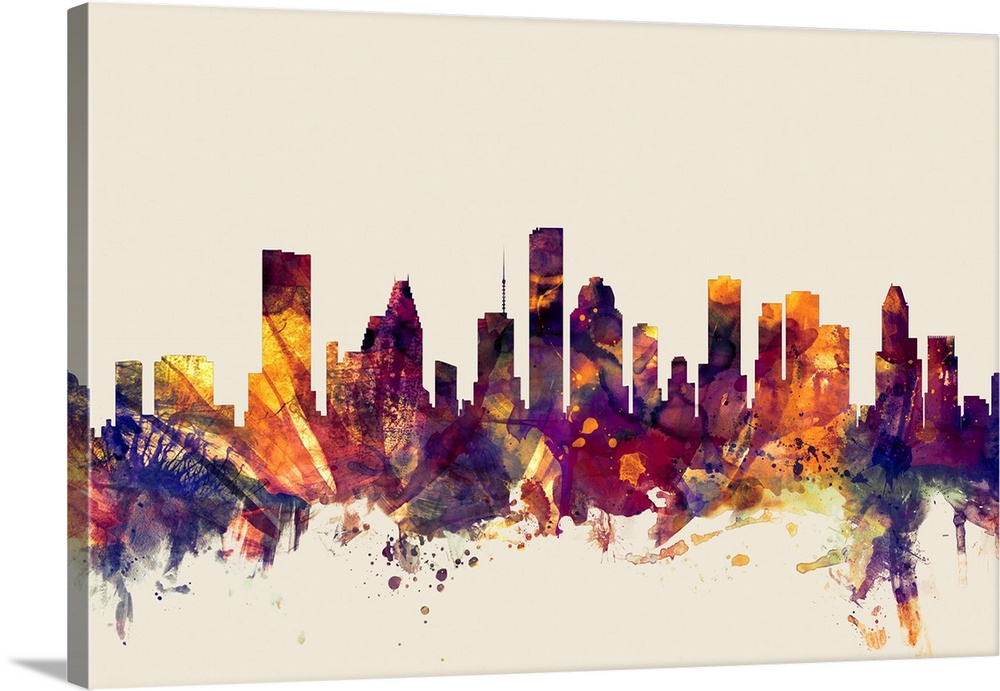 Watercolor art print of the skyline of Houston, Texas, United States