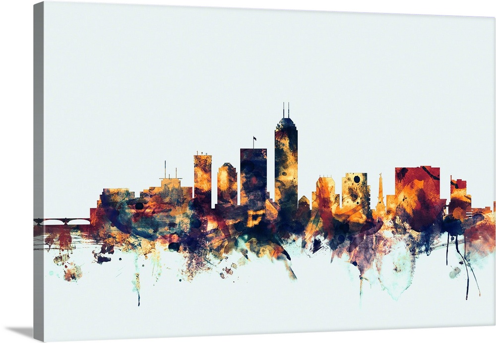 Watercolor art print of the skyline of Indianapolis, Indiana, United States