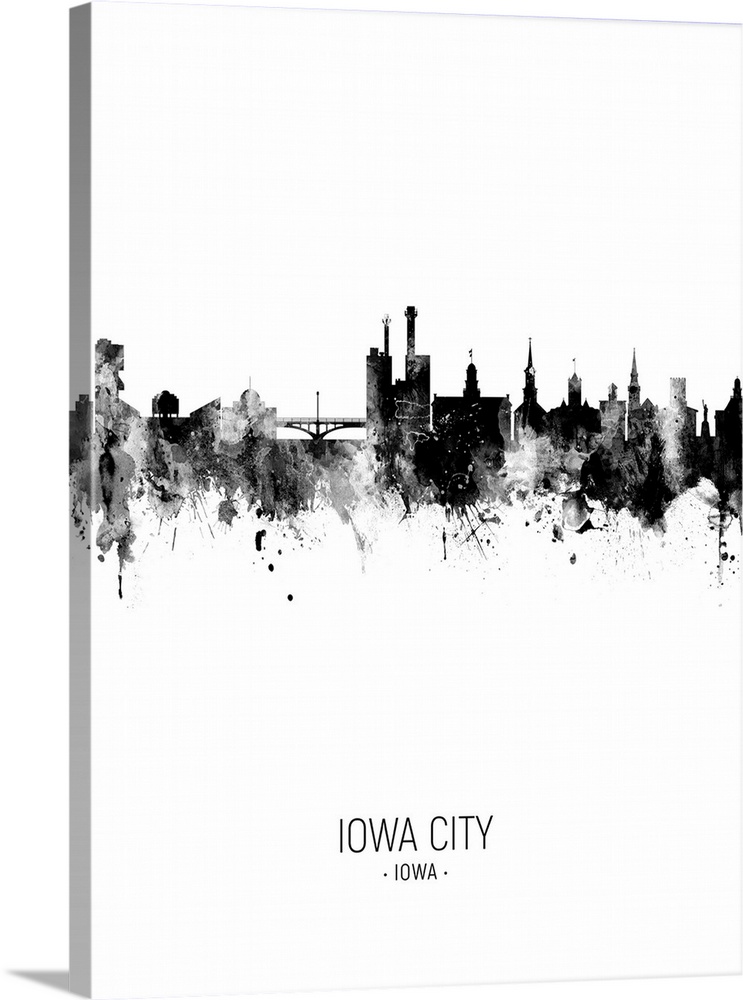 Watercolor art print of the skyline of Iowa City, Iowa, United States
