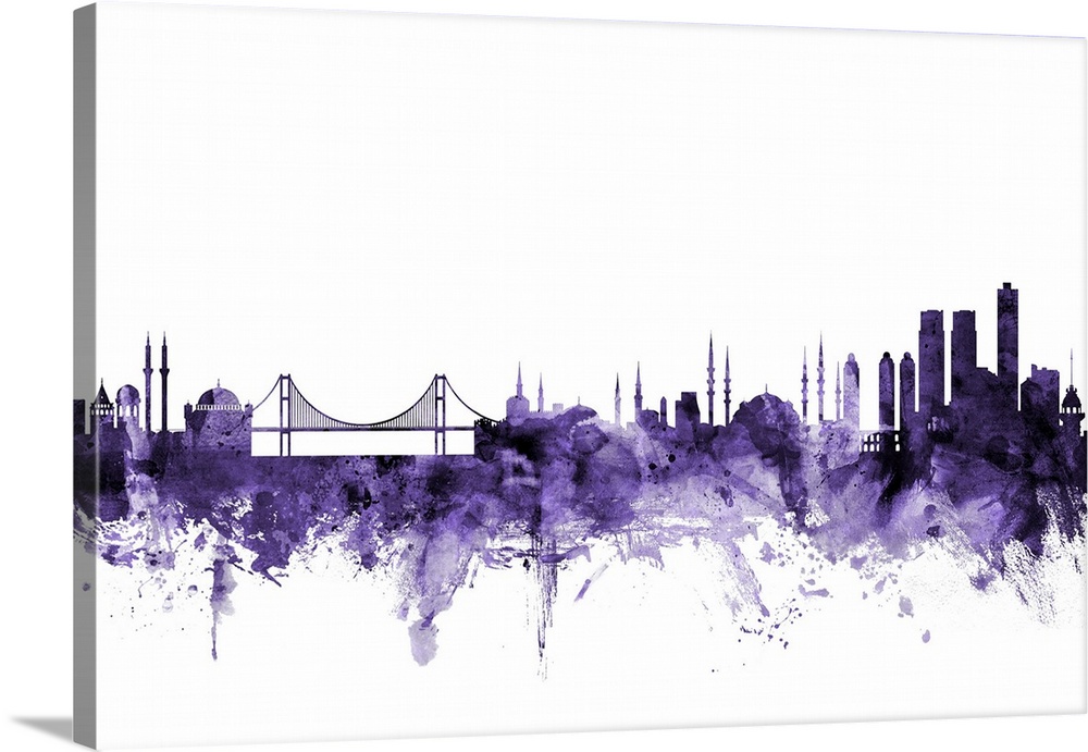 Watercolor art print of the skyline of Istanbul, Turkey
