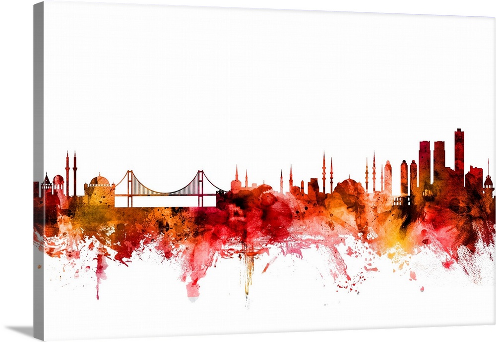 Watercolor art print of the skyline of Istanbul, Turkey.