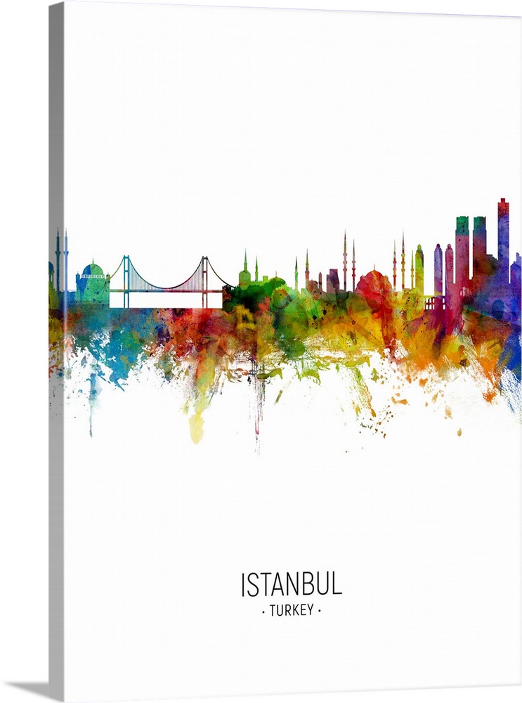 Watercolor art print of the skyline of Istanbul, Turkey