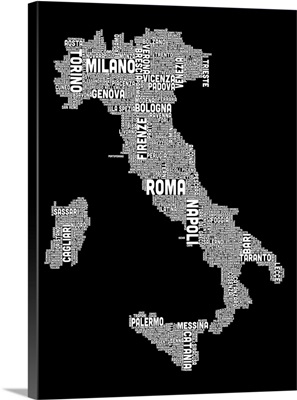 Italian Cities Text Map, Black and White