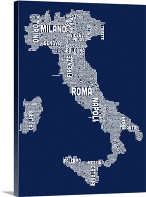 Italian Cities Text Map, Navy