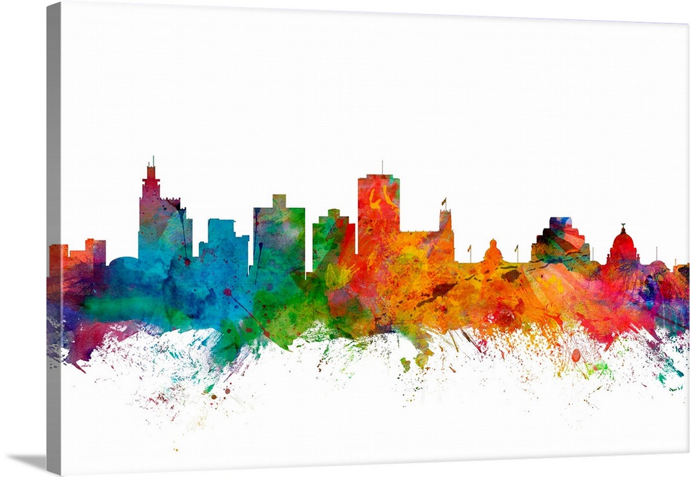 Watercolor artwork of the Jackson skyline against a white background.