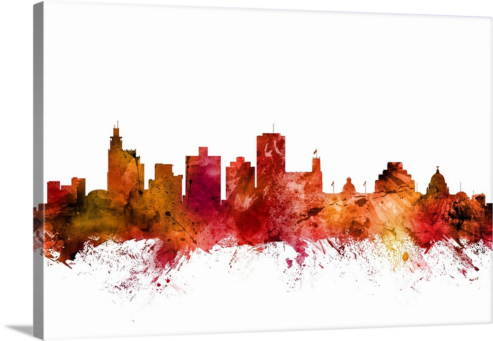 Watercolor art print of the skyline of Jackson, Mississippi, United States.