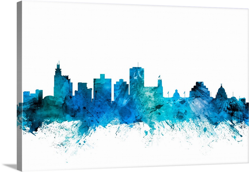 Watercolor art print of the skyline of Jackson, Mississippi, United States.