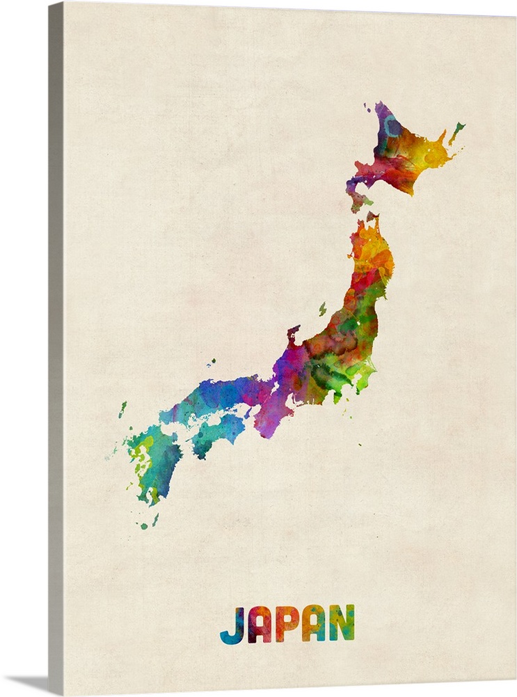A watercolor map of Japan.