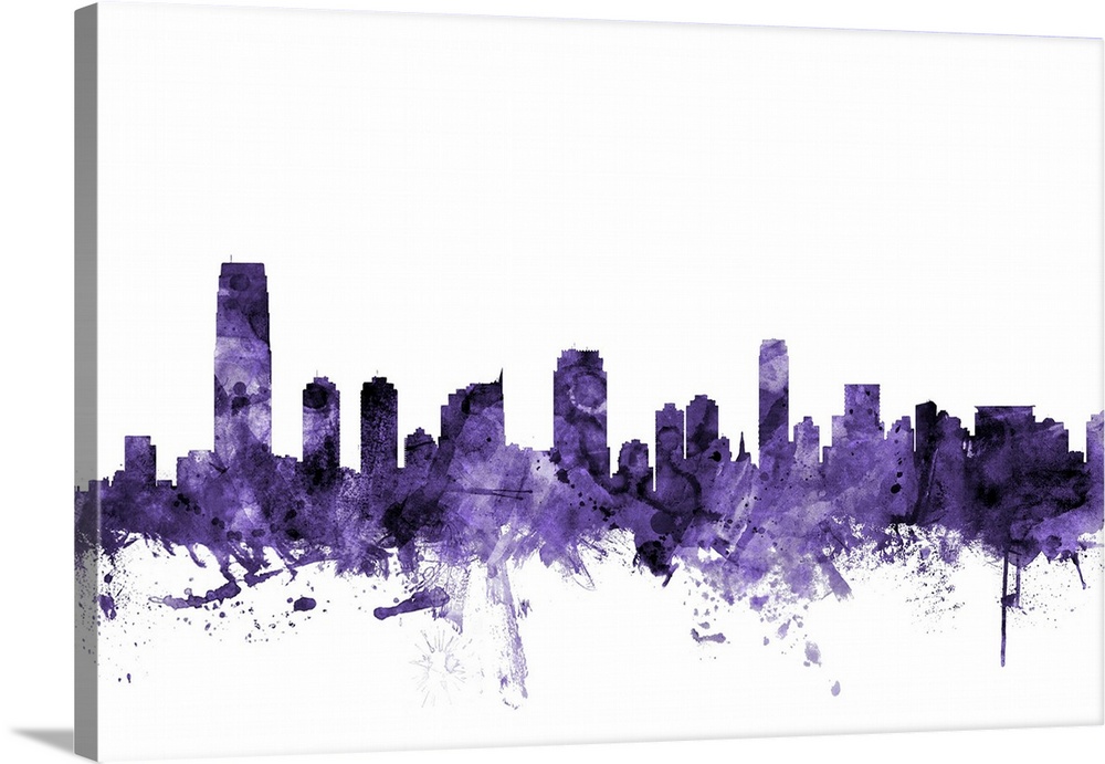 Watercolor art print of the skyline of Jersey City, New Jersey, United States