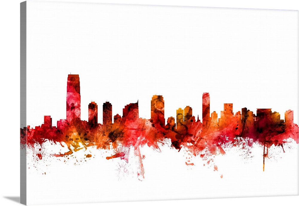 Watercolor art print of the skyline of Jersey City, New Jersey, United States.
