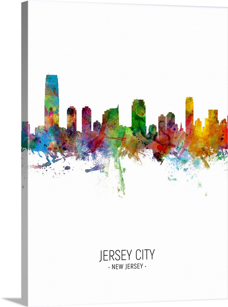 Watercolor art print of the skyline of Jersey City, New Jersey, United States