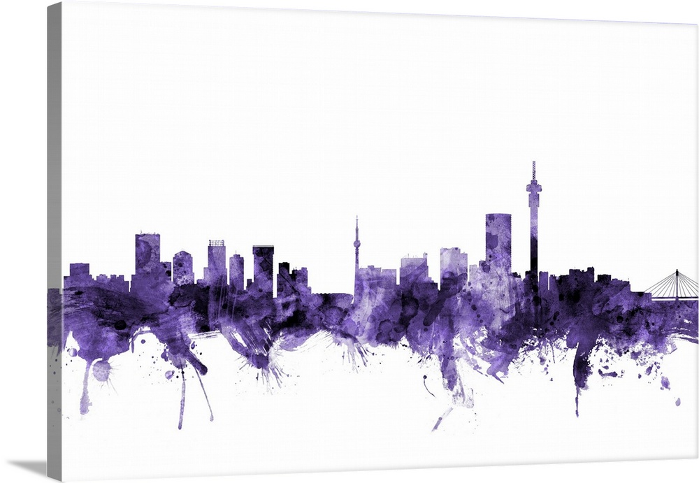 Watercolor art print of the skyline of Johannesburg, South Africa
