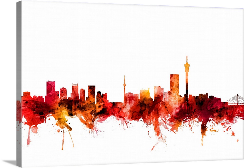 Watercolor art print of the skyline of Johannesburg, South Africa.