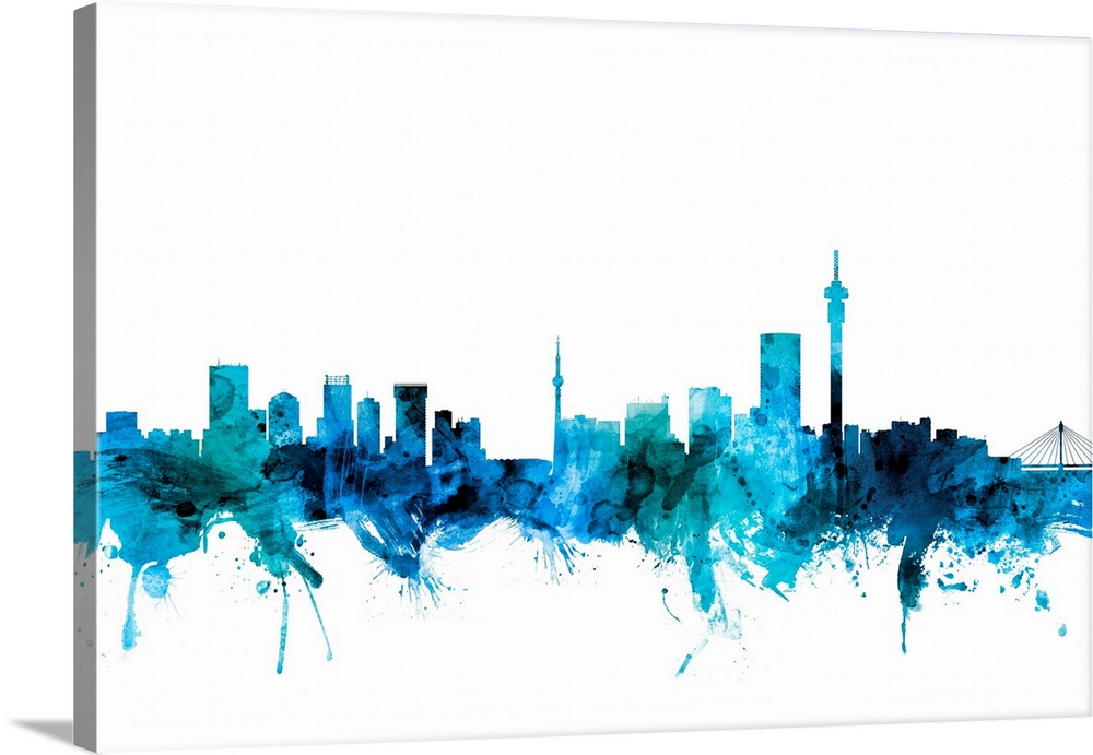 Watercolor art print of the skyline of Johannesburg, South Africa.