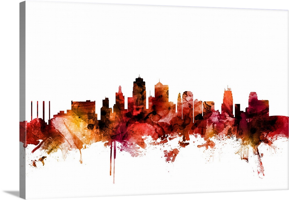 Watercolor art print of the skyline of Kansas City, Missouri, United States.