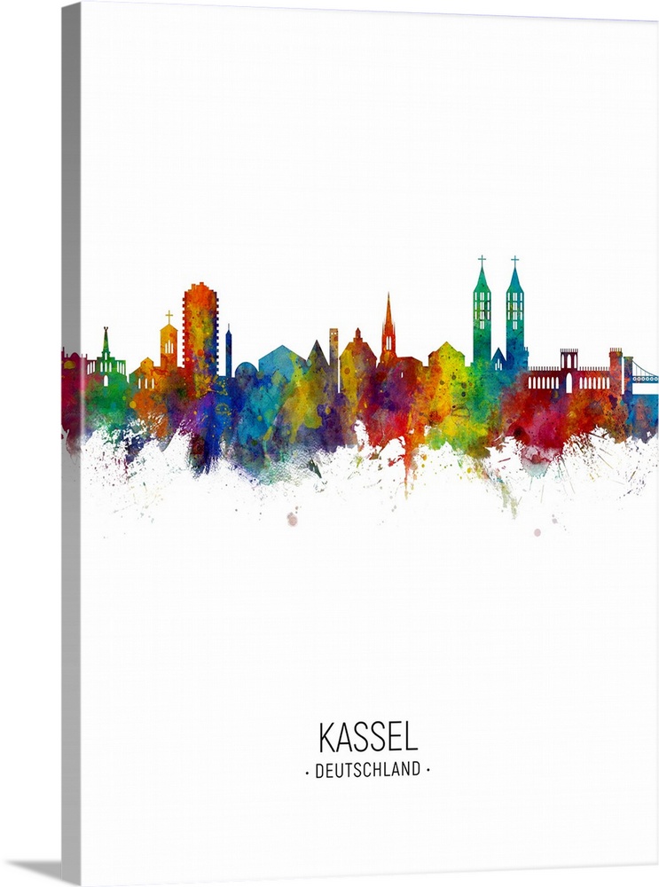 Watercolor art print of the skyline of Kassel, Germany