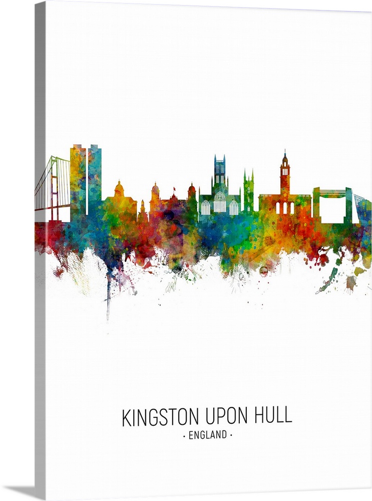 Watercolor art print of the skyline of Kingston upon Hull, England, United Kingdom