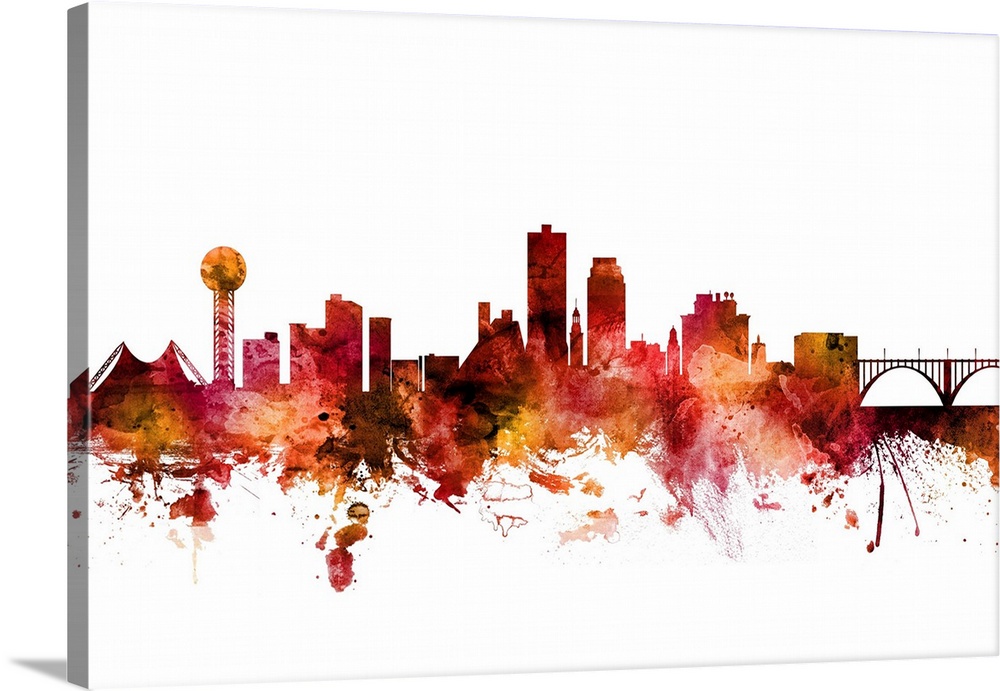 Watercolor art print of the skyline of Knoxville, Tennessee, United States
