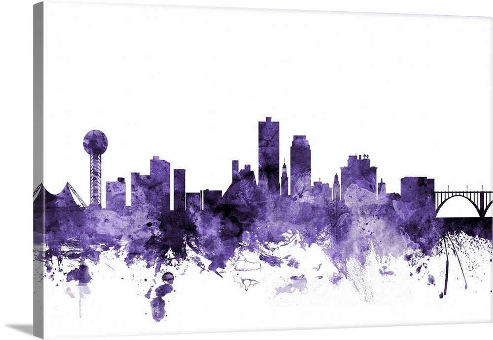 Watercolor art print of the skyline of Knoxville, Tennessee, United States